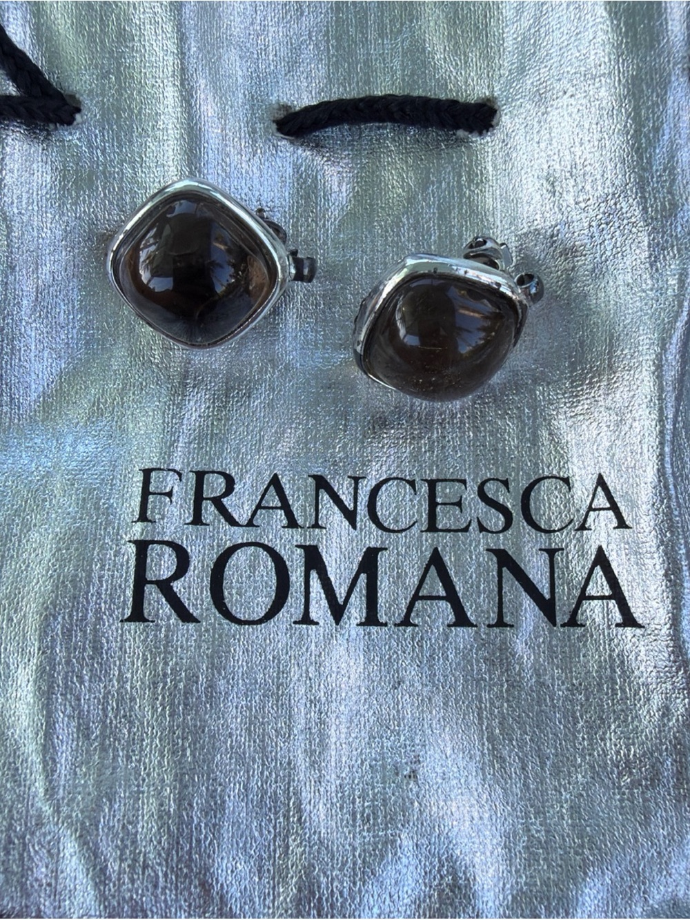 Vintage Francesca Romana amber cabochons clip on earrings